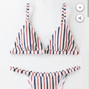 Tricolor Striped Triangle Bikini